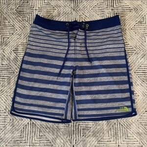 The North Face Men's 34 Blue Gray Striped Board Shorts Drawstring Swim Trunks